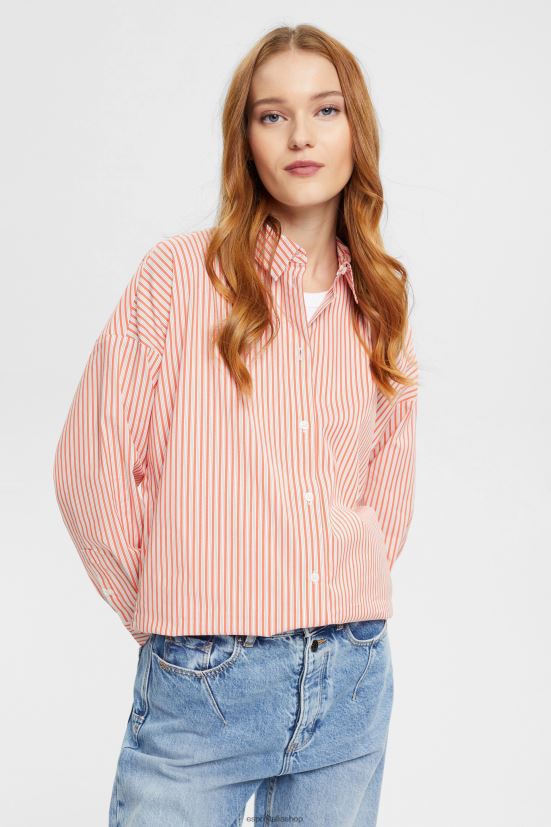 Esprit Blusa in popeline a righe rosso-arancio donne camicette 4RNDH349