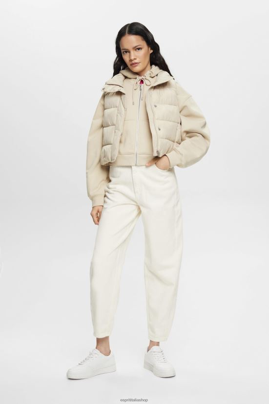 Esprit Felpa corta con zip e stampa logo sul retro tortora chiaro donne felpe e felpe con cappuccio 4RNDH163