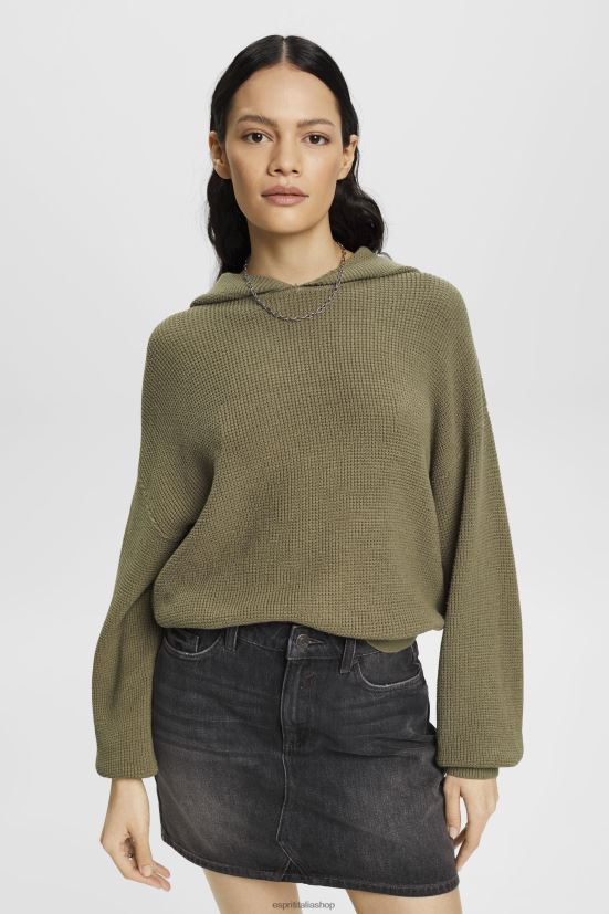 Esprit felpa con cappuccio lavorata a maglia kaki chiaro donne felpe e felpe con cappuccio 4RNDH244