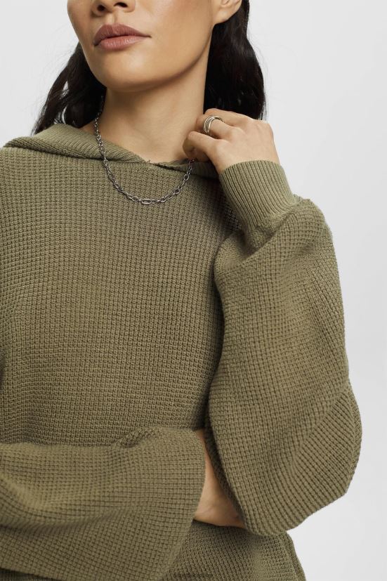 Esprit felpa con cappuccio lavorata a maglia kaki chiaro donne felpe e felpe con cappuccio 4RNDH244