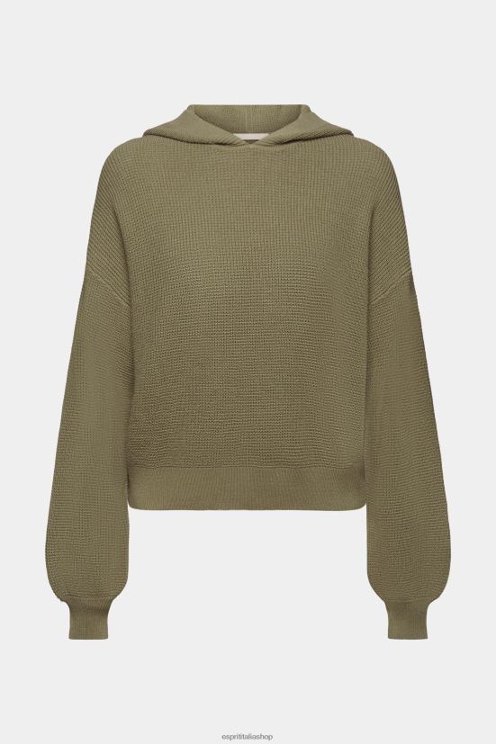 Esprit felpa con cappuccio lavorata a maglia kaki chiaro donne felpe e felpe con cappuccio 4RNDH244