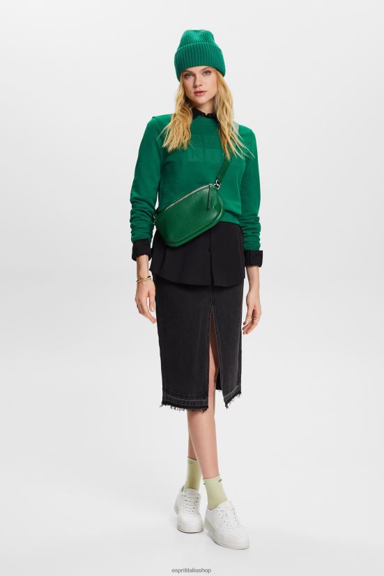 Esprit felpa con logo ricamato, cotone biologico verde scuro donne felpe e felpe con cappuccio 4RNDH12