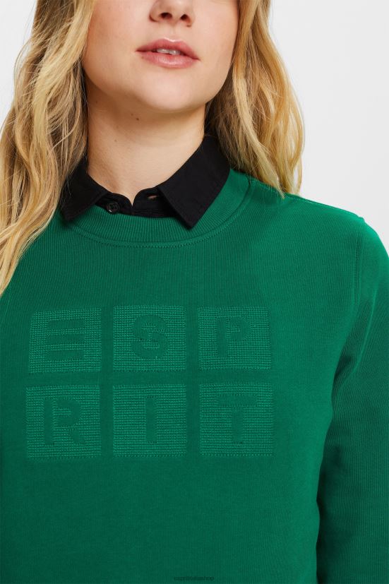 Esprit felpa con logo ricamato, cotone biologico verde scuro donne felpe e felpe con cappuccio 4RNDH12