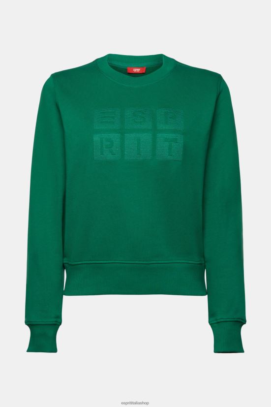Esprit felpa con logo ricamato, cotone biologico verde scuro donne felpe e felpe con cappuccio 4RNDH12