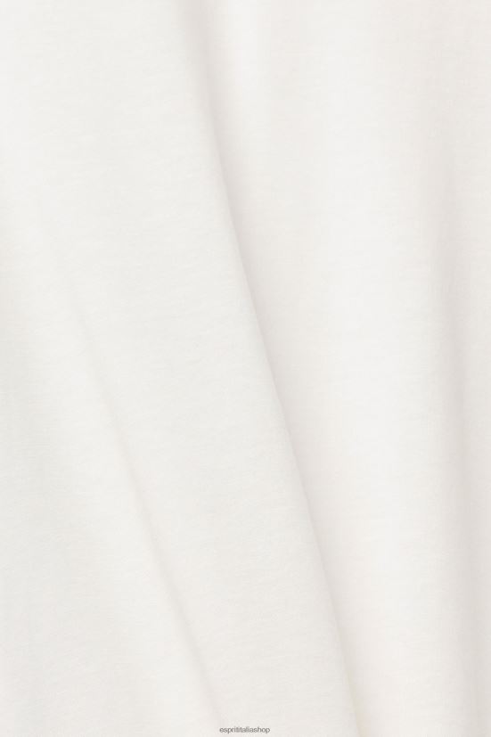 Esprit con tencel: t-shirt con colletto a fascetta bianco donne magliette 4RNDH562