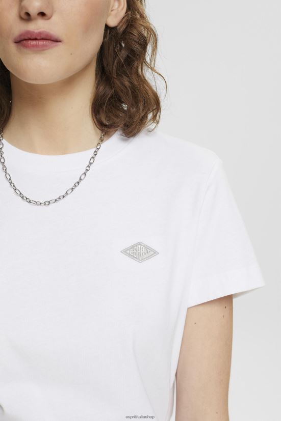 Esprit t-shirt in cotone con logo ricamato bianco donne magliette 4RNDH147
