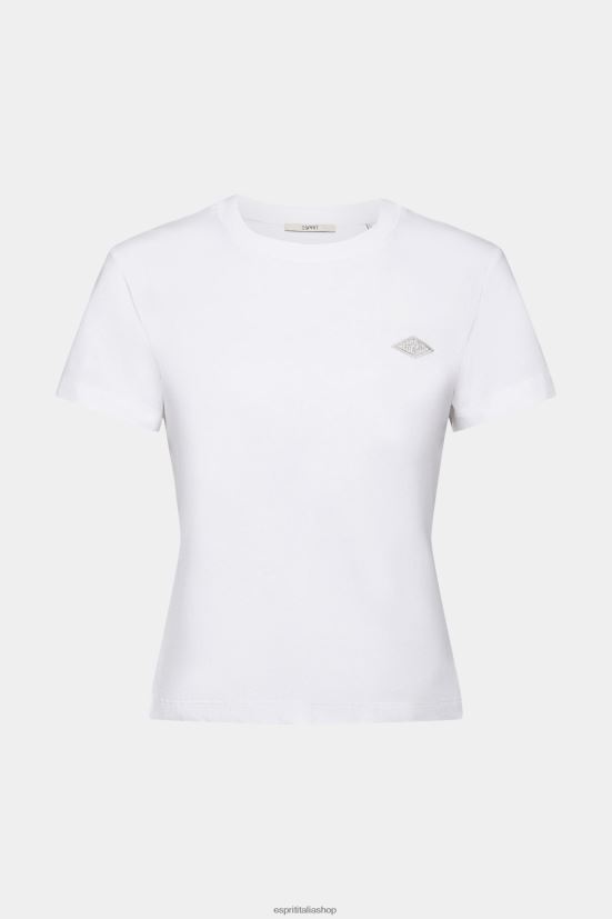 Esprit t-shirt in cotone con logo ricamato bianco donne magliette 4RNDH147