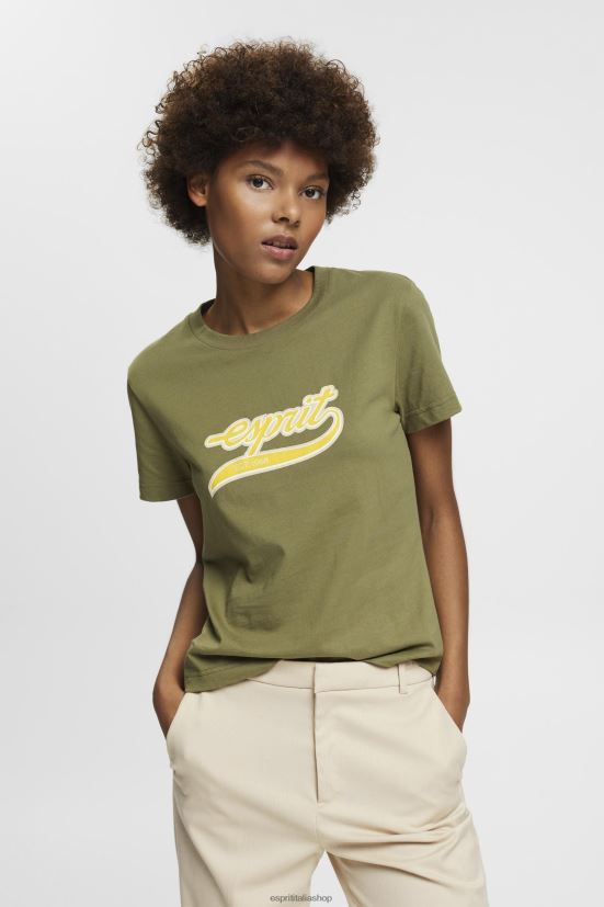 Esprit t-shirt in cotone con logo stampato oliva donne magliette 4RNDH144