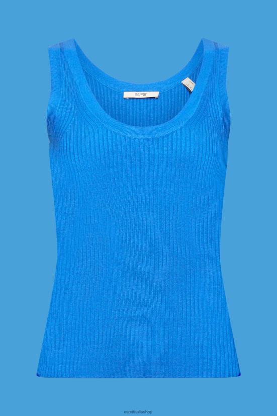 Esprit Maglia a coste, senza maniche, misto lino blu acceso donne maglioni 4RNDH109
