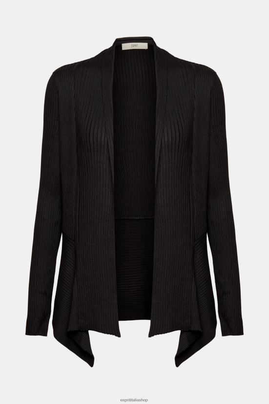 Esprit riciclato: cardigan a coste con orlo a fazzoletto nero donne maglioni 4RNDH23