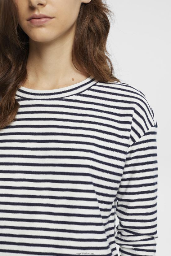 Esprit manica lunga rigata, 100% cotone bianco donne manica lunga 4RNDH251