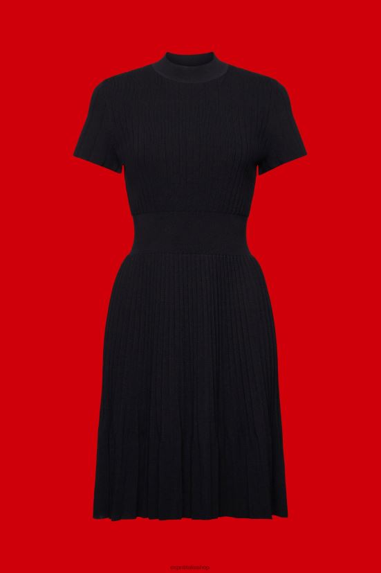 Esprit Abito midi plissettato con collo a lupetto e maniche corte nero donne vestiti 4RNDH120