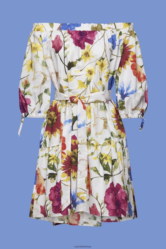 Esprit Miniabito in popeline con spalle scoperte fantasia bianco donne vestiti 4RNDH178