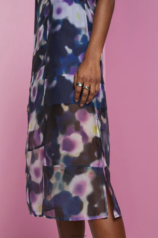 Esprit abito midi in organza a fantasia lavanda blu donne vestiti 4RNDH196
