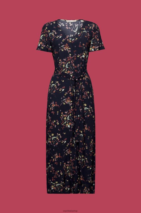 Esprit abito midi stampato con cintura da annodare blu scuro donne vestiti 4RNDH189