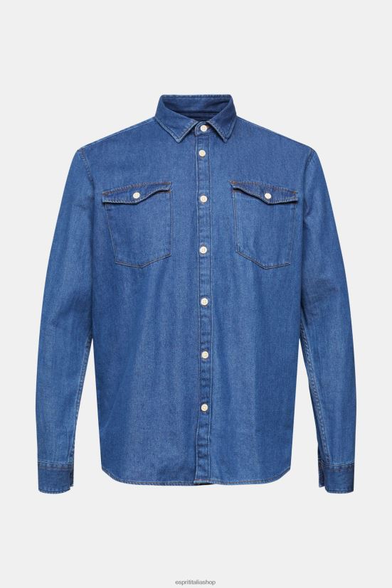 Esprit camicia di jeans lavaggio medio blu uomini camicie 4RNDH833