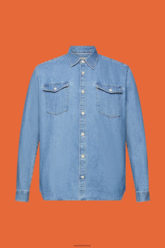 Esprit camicia in denim di cotone lavaggio a luce blu uomini camicie 4RNDH732