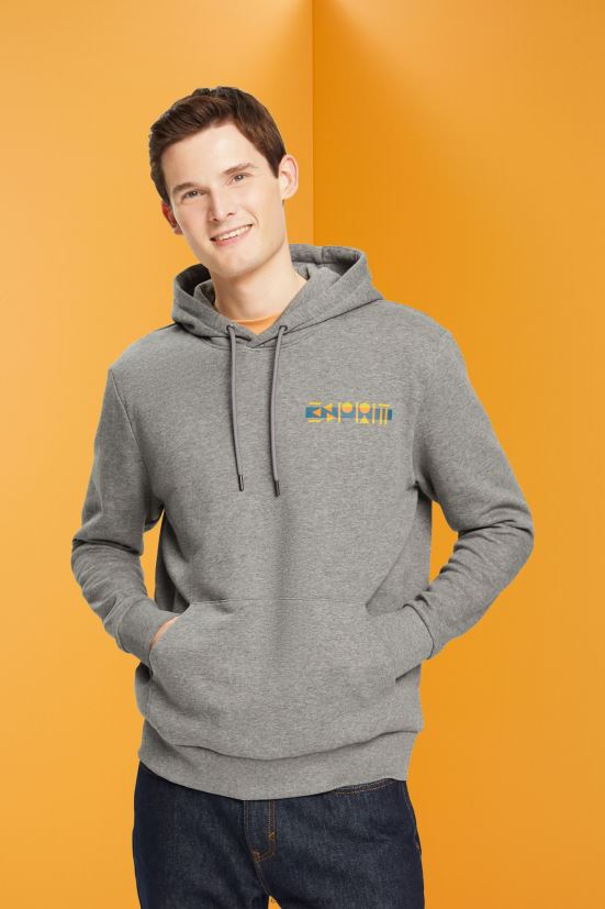 Esprit Felpa melange con piccola stampa logo grigio medio uomini felpe e felpe con cappuccio 4RNDH826