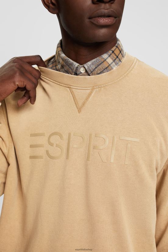 Esprit felpa con stampa logo beige kaki uomini felpe e felpe con cappuccio 4RNDH773