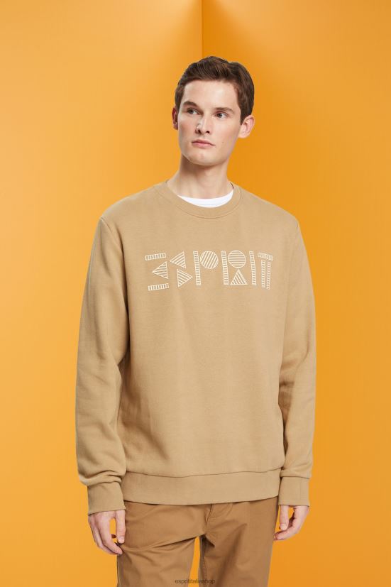 Esprit felpa con stampa logo beige kaki uomini felpe e felpe con cappuccio 4RNDH852