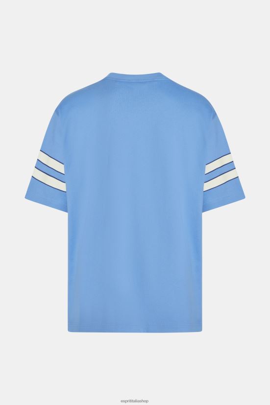 Esprit T-shirt con stampa grafica sulle maniche a righe lavanda azzurra uomini magliette 4RNDH807