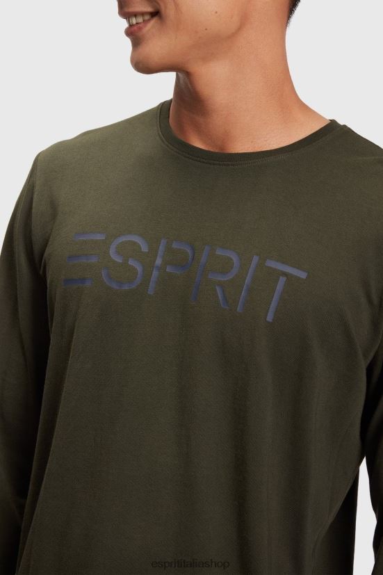 Esprit T-shirt in jersey con stampa logo verde scuro uomini magliette 4RNDH865