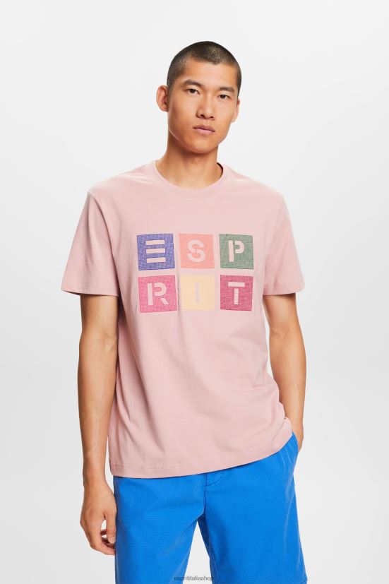 Esprit maglietta con logo, 100% cotone rosa antico uomini magliette 4RNDH589