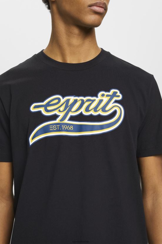 Esprit t-shirt in cotone con stampa logo retrò nero uomini magliette 4RNDH628