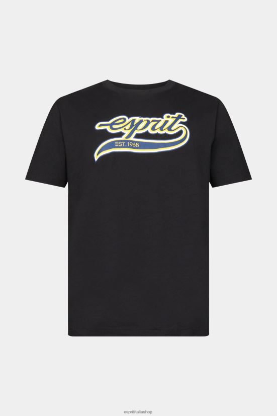 Esprit t-shirt in cotone con stampa logo retrò nero uomini magliette 4RNDH628