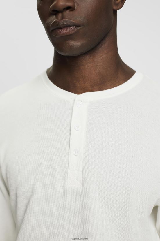 Esprit Top in piqué waffle a maniche lunghe bianco uomini manica lunga 4RNDH696