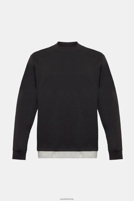 Esprit top a maniche lunghe a coste nero uomini manica lunga 4RNDH818