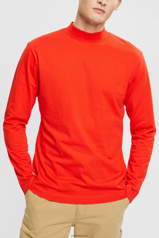 Esprit top a maniche lunghe con colletto rialzato rosso uomini manica lunga 4RNDH944